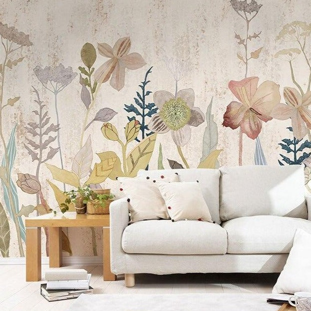 Mural Wallpaper Farmhouse Style Floral Wallcovering