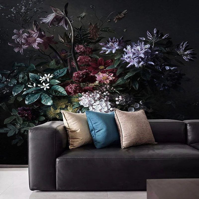 Mural Wallpaper Lily Flowers Dark Interiors