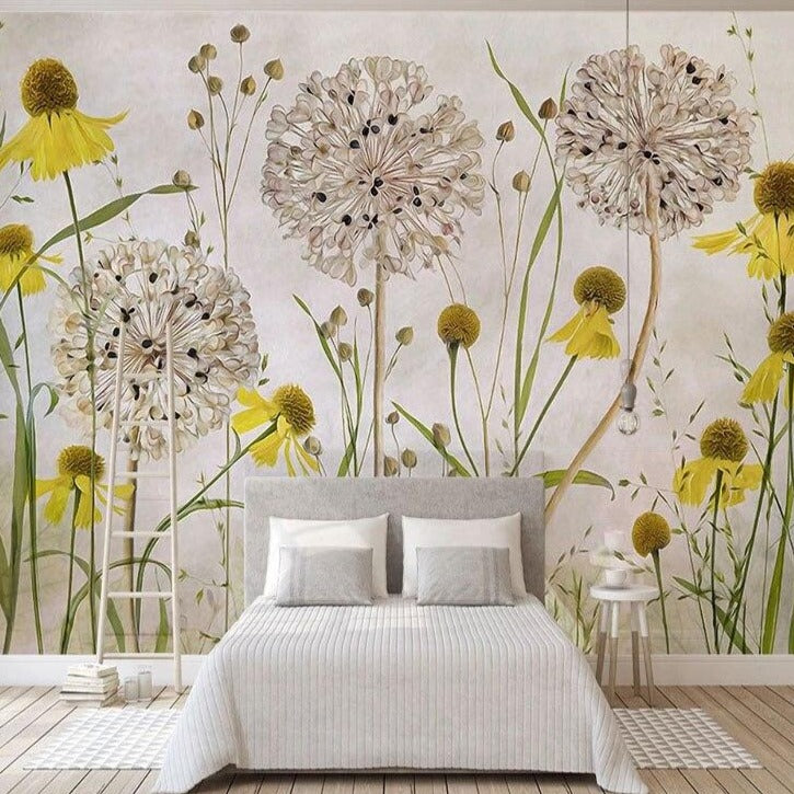 Mural Wallpaper Retro Plants Flowers