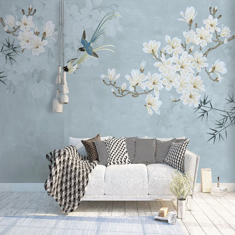 Mural Wallpaper Chinese Style Magnolia Flower Bird