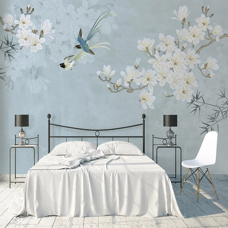 Mural Wallpaper Chinese Style Magnolia Flower Bird