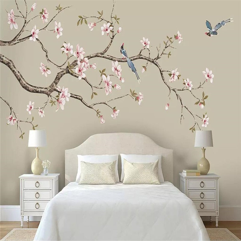 Mural Wallpaper Magnolia Flowers and Birds