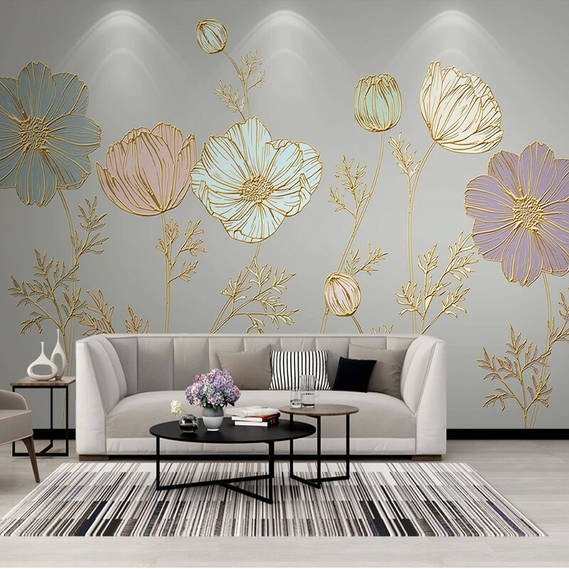 Mural Wallpaper Plant Flower Embossed Lines