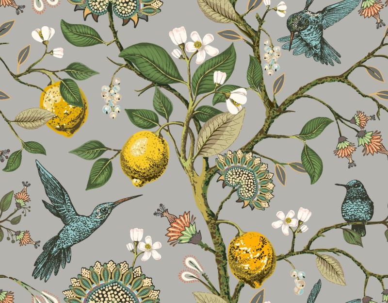 Mural Wallpaper Pastoral Style Vintage Flowers Birds