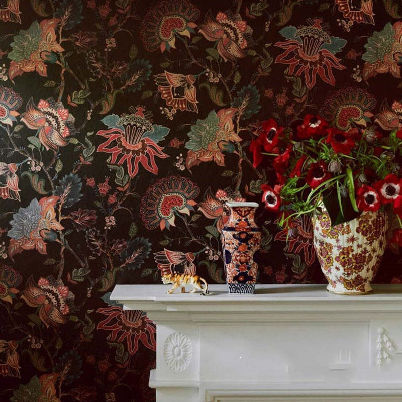 Mural Antique Dark Bold Flowers Wallpaper