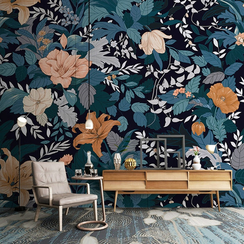 Mural Wallpaper American Style Retro Bold Flowers