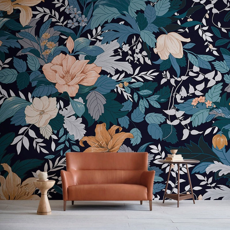 Mural Wallpaper American Style Retro Bold Flowers