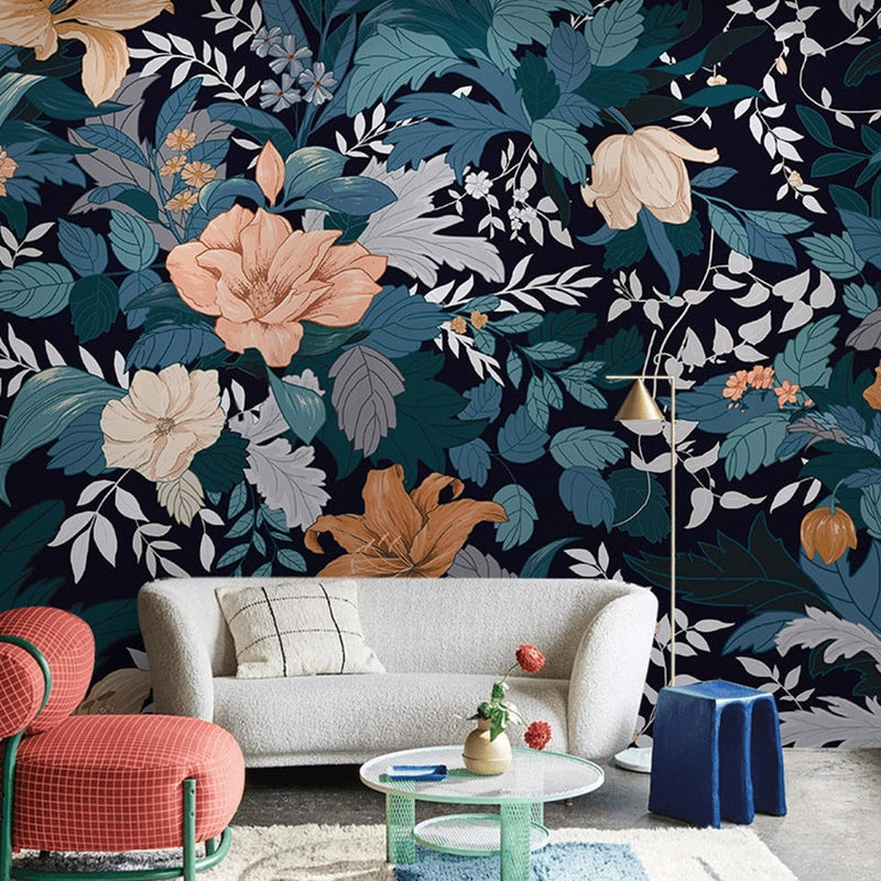 Mural Wallpaper American Style Retro Bold Flowers