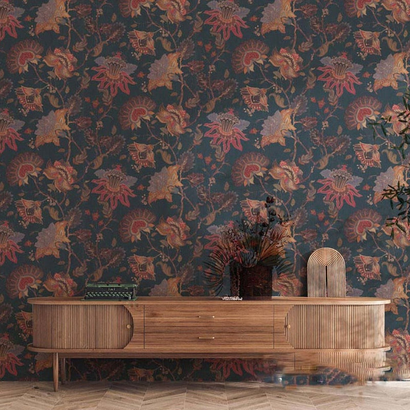 Mural Antique Dark Bold Flowers Wallpaper