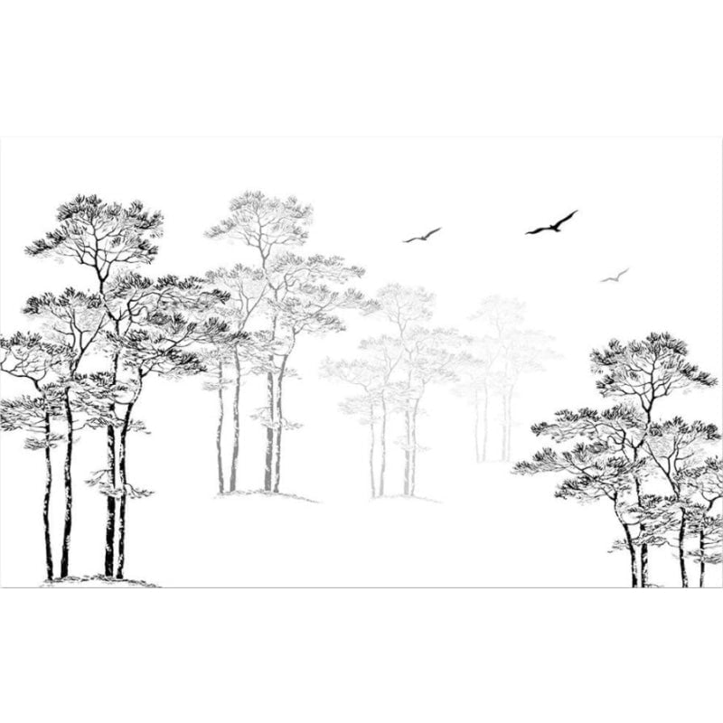 Papel pintado de árboles en blanco y negro. 