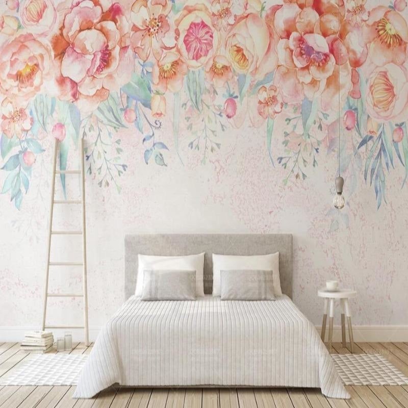 Papel pintado dormitorio de niña de las flores