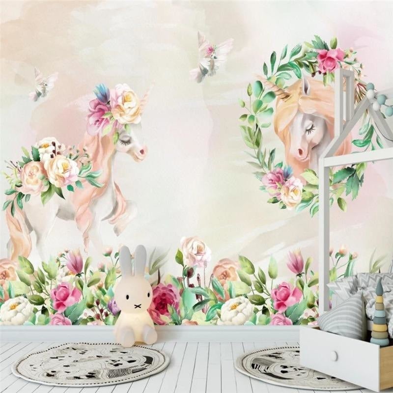 Papel pintado de flores para habitación de niña 