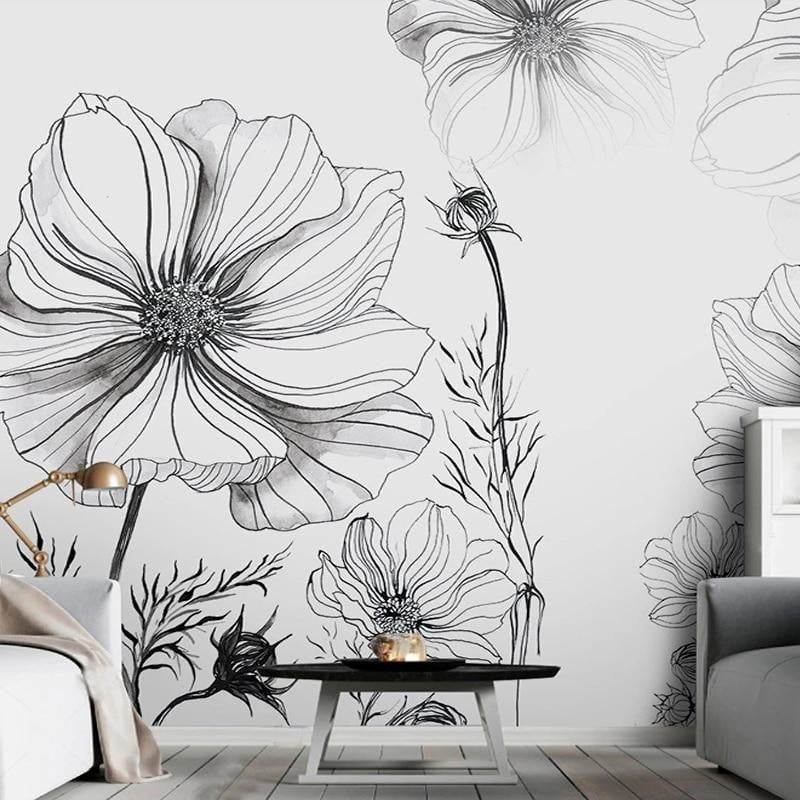 Black and white flower wallpaper