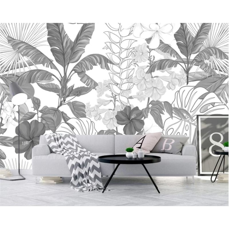 Black and white jungle panoramic wallpaper