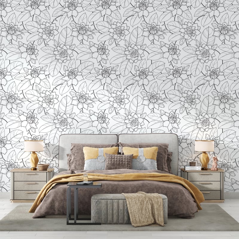 Black and white flowered wallpaper