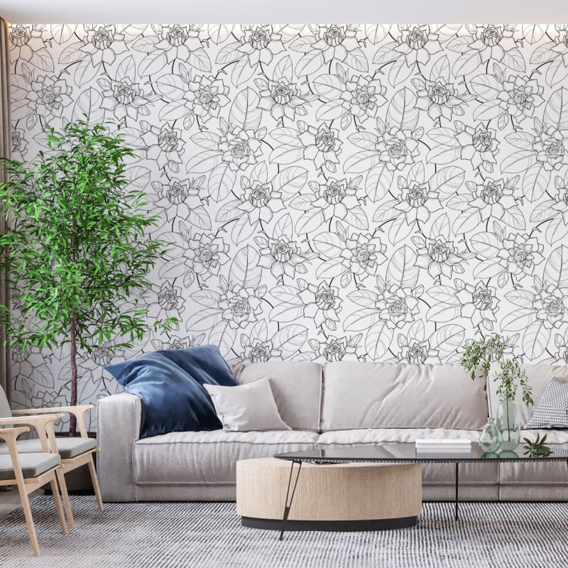 Black and white flowered wallpaper