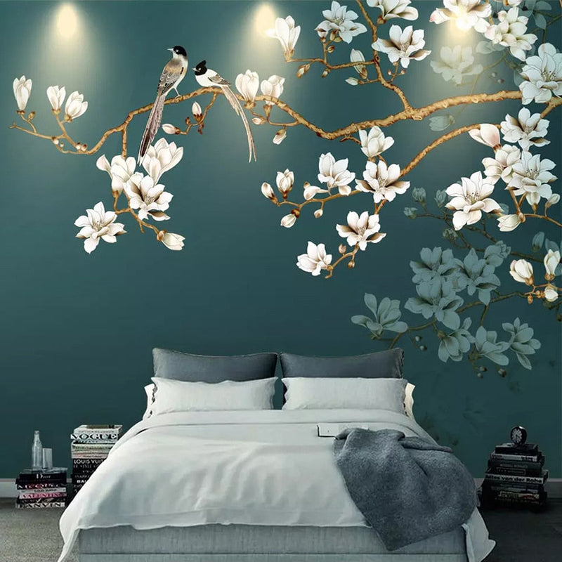 Mural Hand Painted Chinese Style Flowers Birds