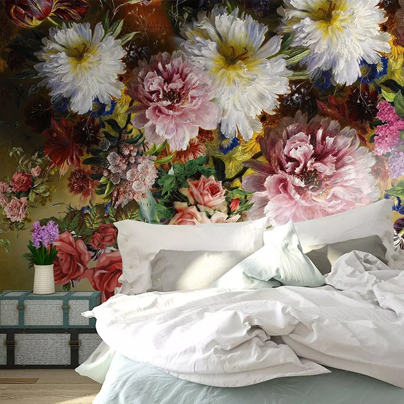 Mural de papel tapiz floral retro de estilo europeo 