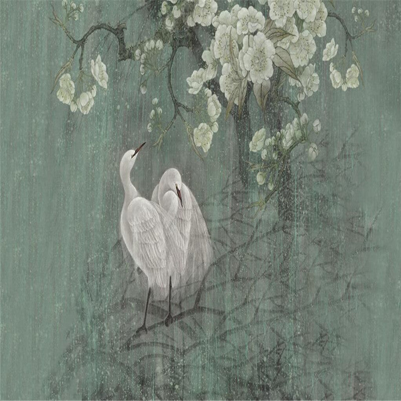 Chinese Style Wall Art Flowers and Birds Wallpaper Mural